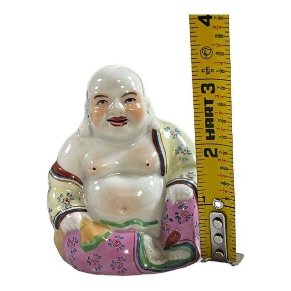Chinese Famille Rose Porcelain Happy Laughing Buddha Figurine 3.5" Miniature - Picture 7 of 7